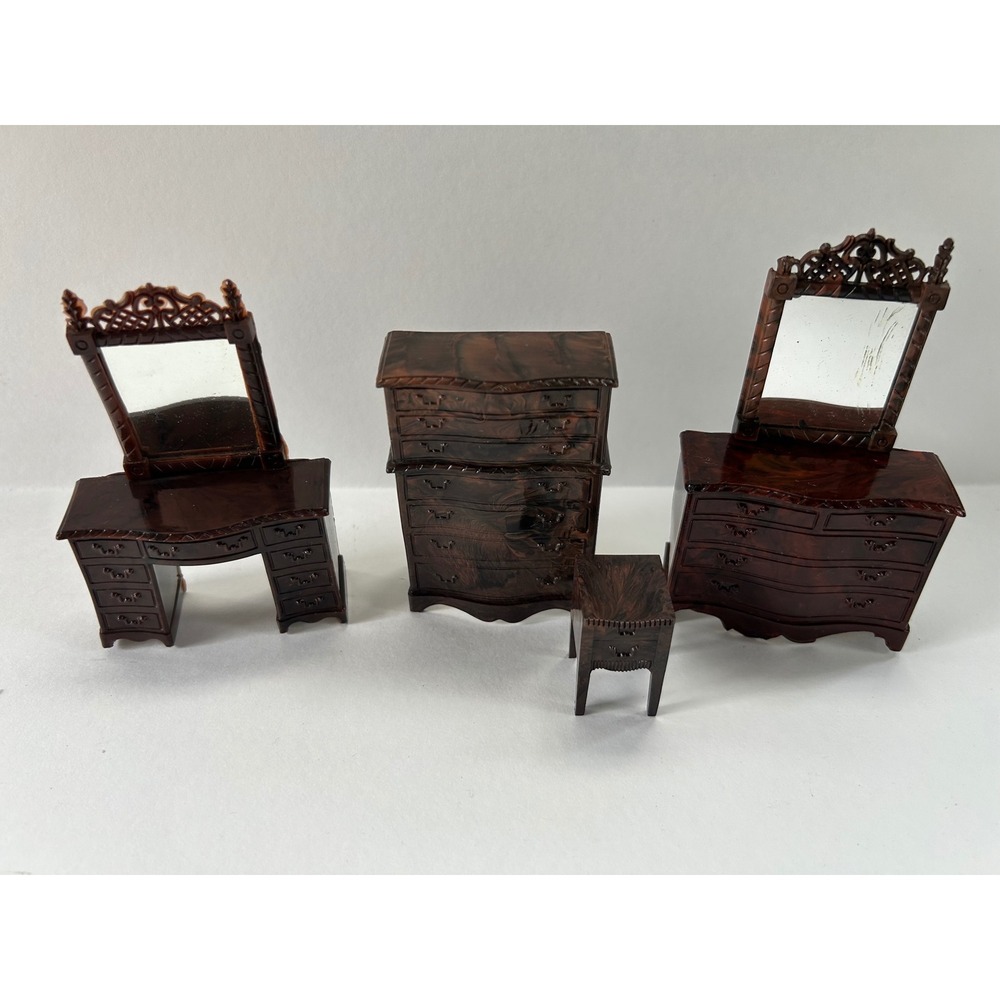 Vintage Renwal Dollhouse Furniture Set Faux Tortoise Dresser Vanity